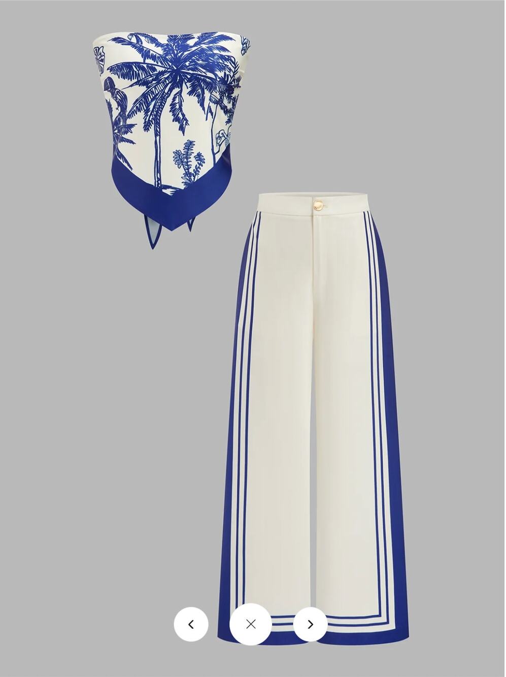 NWT Commense Printed Strapless Top & Wide Leg Pants Set Sz L
